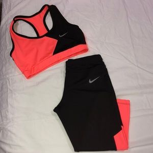 Nike Black and Salmon Bra and Capris Set